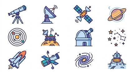 Collection of Space Exploration Icons and Symbols. © Falik