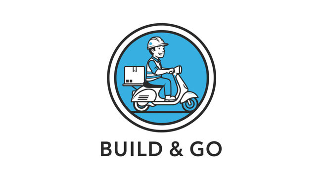 Delivery person on scooter with package for Build  Go service.