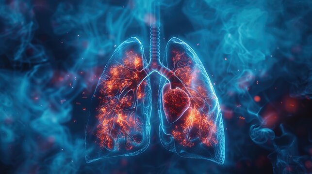 Medical Illustration of Pulmonary Embolism, Showing Blood Clot Blocking Pulmonary Artery, Deep Vein Thrombosis Origin, Lung Vascular Obstruction, Pathophysiology and Clinical Symptoms of Respiratory 
