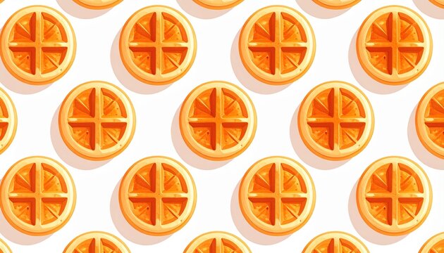 Seamless egg waffle grid pattern in golden brown flat 2D illustration on white background