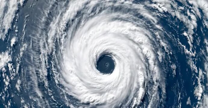 A satellite image of a massive hurricane over the ocean on transparent background