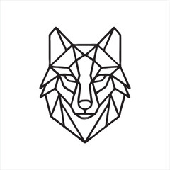 Fototapeta premium Geometric wolf head outline, black lines on white background