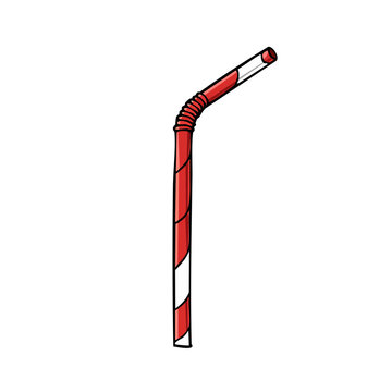 Red and white striped bendable drinking straw for beverages
