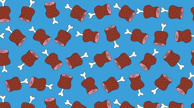 骨付き肉が浮かぶ原始的なループアニメーション背景