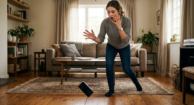  A person dropping their mobile phone