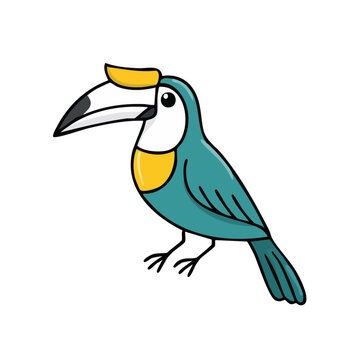 Cartoon Toucan Bird with Bright Yellow and Blue Feathers and Distinctive Bill