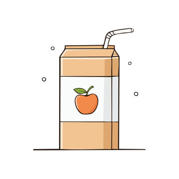 Carton of apple juice with straw and apple icon, vector illustration