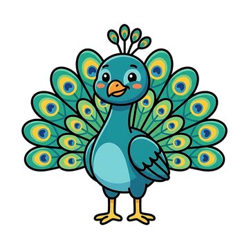 Colorful cartoon peacock illustration.