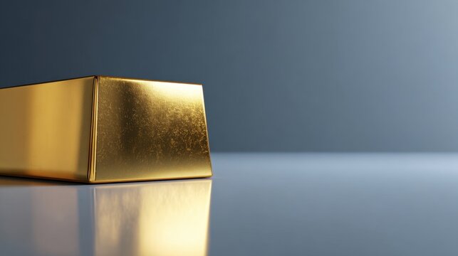 Shiny gold bar reflecting light on smooth surface with clean neutral background symbolizing wealth and financial security in minimalistic composition