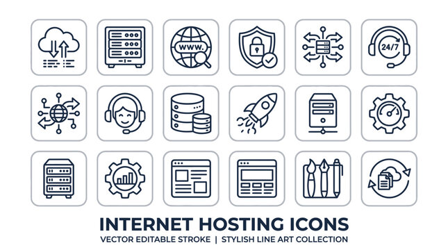 Internet hosting icons vector set.