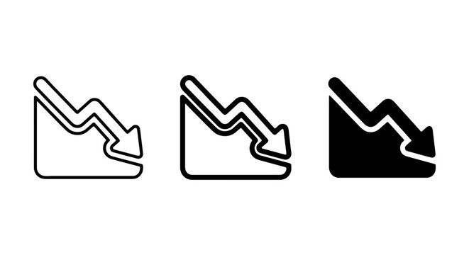 Falling Graph Icons, Downward Trend Vector Set, Business Decline Symbols, Financial Loss Graphics