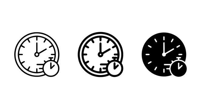 Time Icons Set: Clock, Stopwatch, Timer, Chronometer, Watch, Timekeeping, Vector Graphics