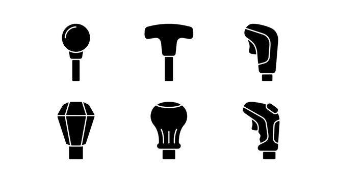 Car Gear Shift Knobs, Manual Transmission Levers, Automotive Parts Icons, Vector Set