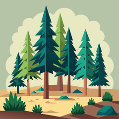 Fototapeta premium Lush Pine Forest Landscape Illustration