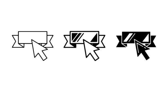 Clickable Banner Icons, Web Button Clicks, Cursor Pointer Elements, Vector Graphics Set