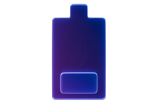 3d battery level icon. energy power status concept. purple blue battery with three glossy charge bars. isolated on white transparent background. 3d render.