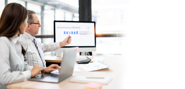 Senior Executive Coaching Young Asian Colleague with White Copy Space
