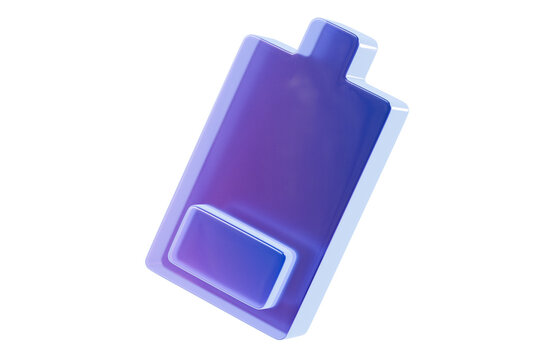 3d battery level icon. energy power status concept. purple blue battery with three glossy charge bars. isolated on white transparent background. 3d render.