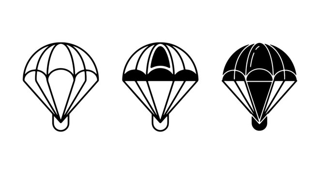 Parachute Icons Set: Outline, Filled, Silhouette, Vector Graphics for Adventure