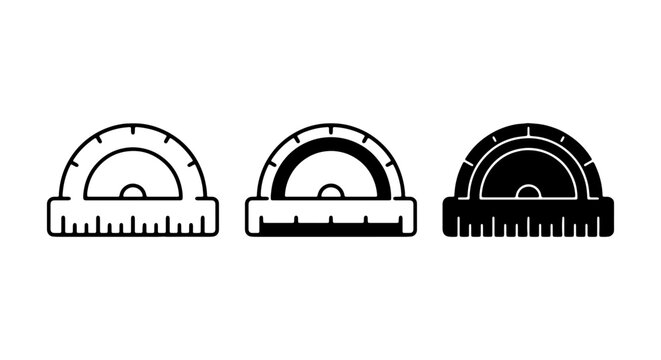 Protractor Icons: Measurement Tool Set, Geometric Angle Finder, Engineering Drafting Vector Graphics