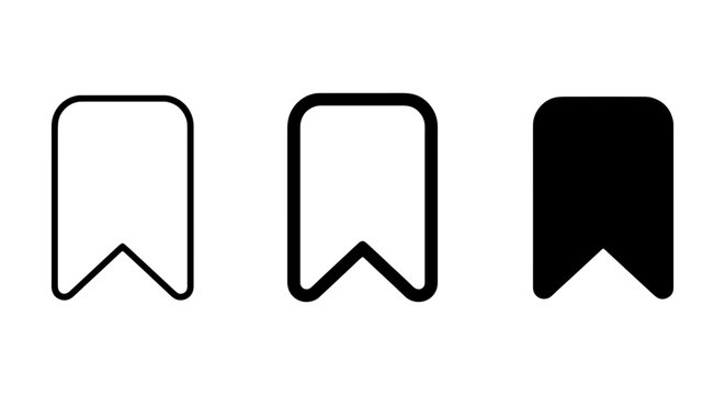 Bookmark icon set, save symbol, favorite tag, web interface element, vector graphic
