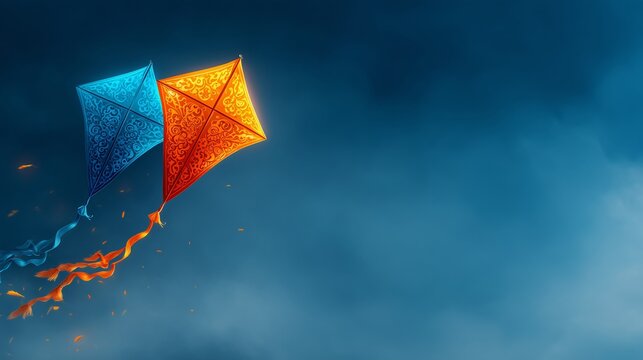 Decorative Ornate Kites for Festive Celebration Background, Makar Sankranti, Cultural Tradition, Freedom and Spirit of Joy