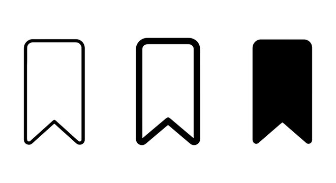 Bookmark Icons Set, Simple Flat Design, Save and Favorite Symbols, Vector Graphics