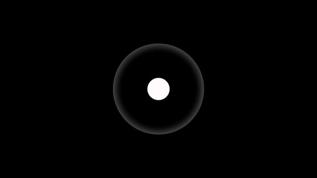 Animated white pulsing dot is surrounded by a glowing circle on a black background. Pulsing circle and dot effect with radio wave sing looped animation isolated and has an alpha channel
