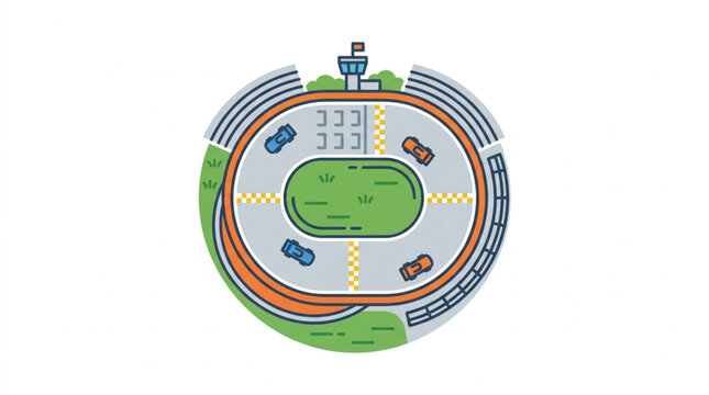 Oval Racetrack with Cars and Grandstands Illustration.