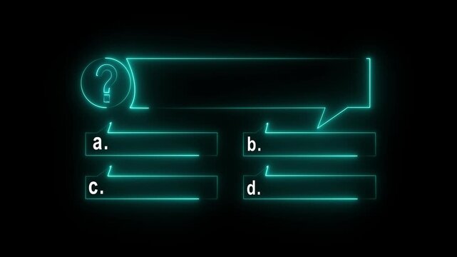 Quiz Neon Line Animation with option selection on Quiz template challenge with option selection, black blackground animation, Animated quiz question on black motion animation 4k video...