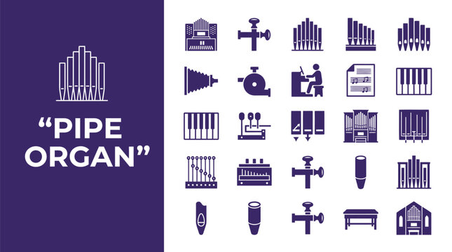 Collection of musical pipe organ icons displayed in a clean and organized digital graphic layout design