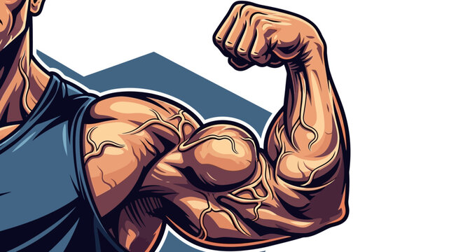 Muscular man flexing bicep muscle.