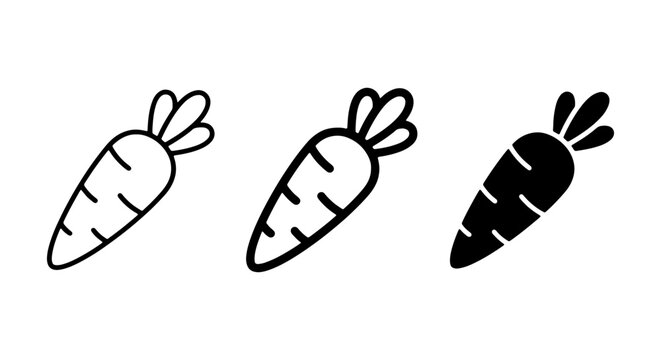 Carrot Icons, Simple Vegetable Graphics, Healthy Food Symbols, Organic Root Vector Art