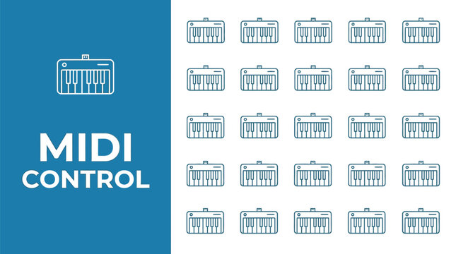 Multiple midi keyboard controller icons arranged in a grid pattern for this digital music production image