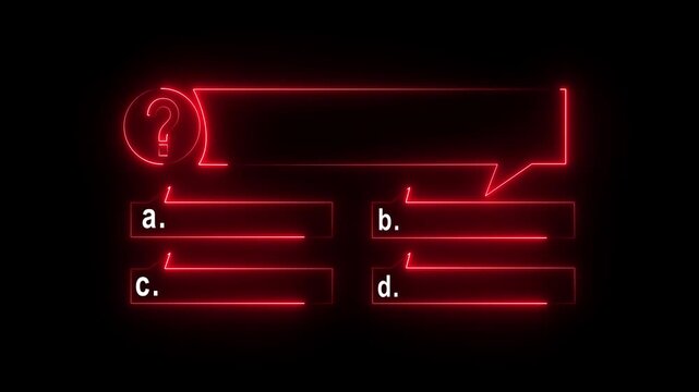 Quiz Neon Line Animation with option selection on Quiz template challenge with option selection, black blackground animation, Animated quiz question on black motion animation 4k video...