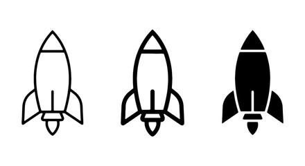 Rocket Ship Icons: Outline, Filled, Silhouette. Space Exploration, Launch, Vector Graphics © Rumana