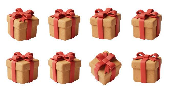 gifts red bows isolated eight presents celebrations white backdrop background presents ready for giving possible for holiday use