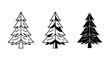 Simple Pine Tree Icons, Black and White Forest Vector Graphics, Evergreen Nature Elements © Rumana