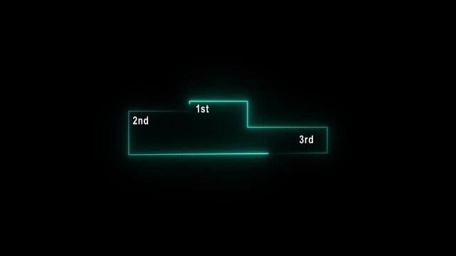 Neon line winner podium with 1st, 2nd, and 3rd place icon animation with magenta color on a black background pedestal appearance 4k motion animation 4k video...