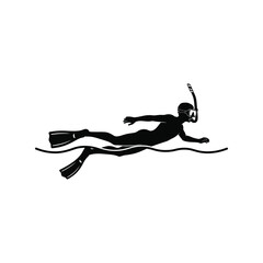 Snorkeling Diver Silhouette Vector Isolated Black Swimming Underwater Clipart © alien AZ