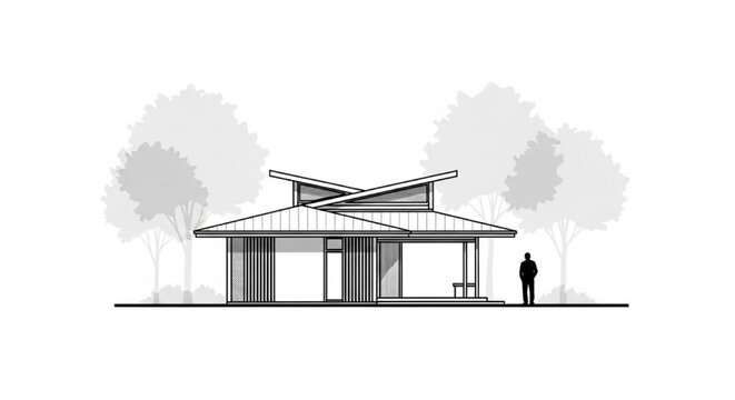 Contemporary Pavilion House Elevation with Butterfly Roof Structure and Tropical Modern Residential Design