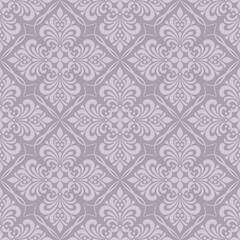 Obraz premium Elegant purple damask seamless pattern background with beautiful lavender geometric lattice and classic floral motifs. ideal for luxury backgrounds and modern textiles.