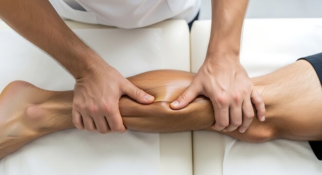 Professional physical therapy on calf for muscle recovery and wellness aid