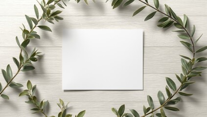Naklejka premium Clean white invitation card mockup with natural lagurus on a light wood surface