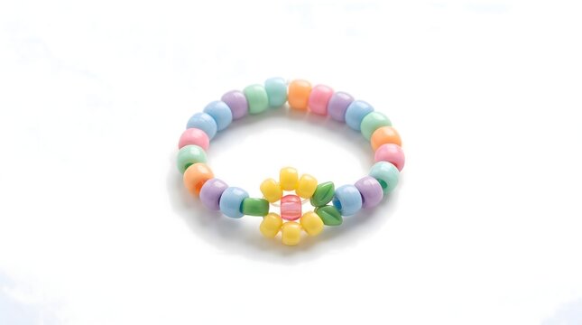 Multicolored Kandi bracelets made of plastic beads, isolated on a white background. AI generated.