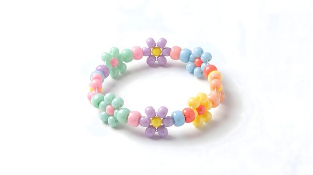 Multicolored Kandi bracelets made of plastic beads, isolated on a white background. AI generated.