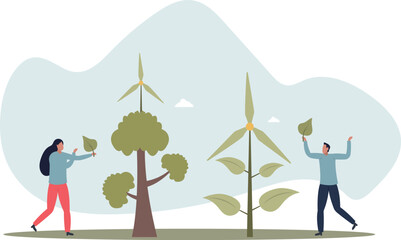 Fototapeta premium Promoting green energy and talk about sustainable wind turbine power .life situation and activities.