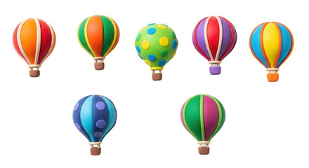 Obraz premium colorful hot air balloons in a row against white background symbolizing fun celebration and travel for educational and decorative purposes