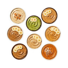 Fototapeta premium Assorted decadent flavors of artistic dessert swirls on mini plates