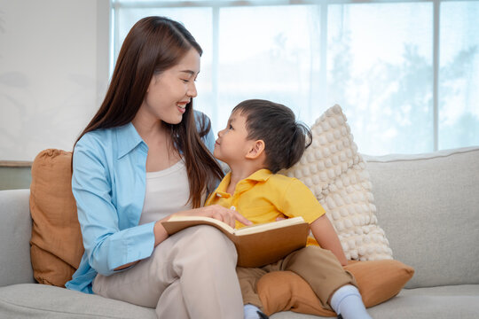 Joyful Mother-Son Reading Moments at Home